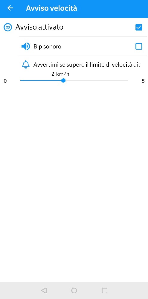 impostazioni avviso velocità