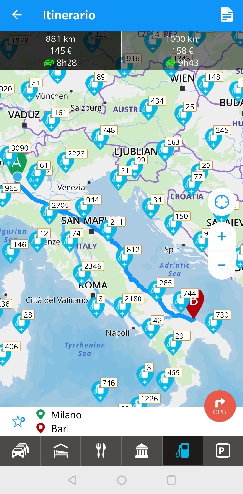 visualizzazione benzinai mobile