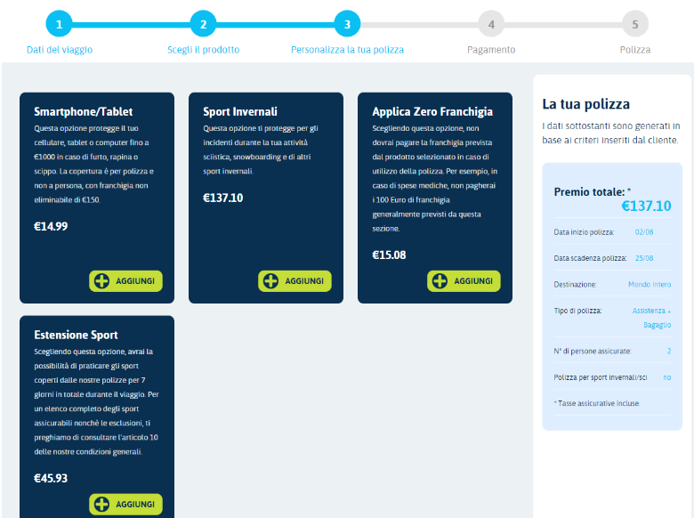 personalizza polizza columbus