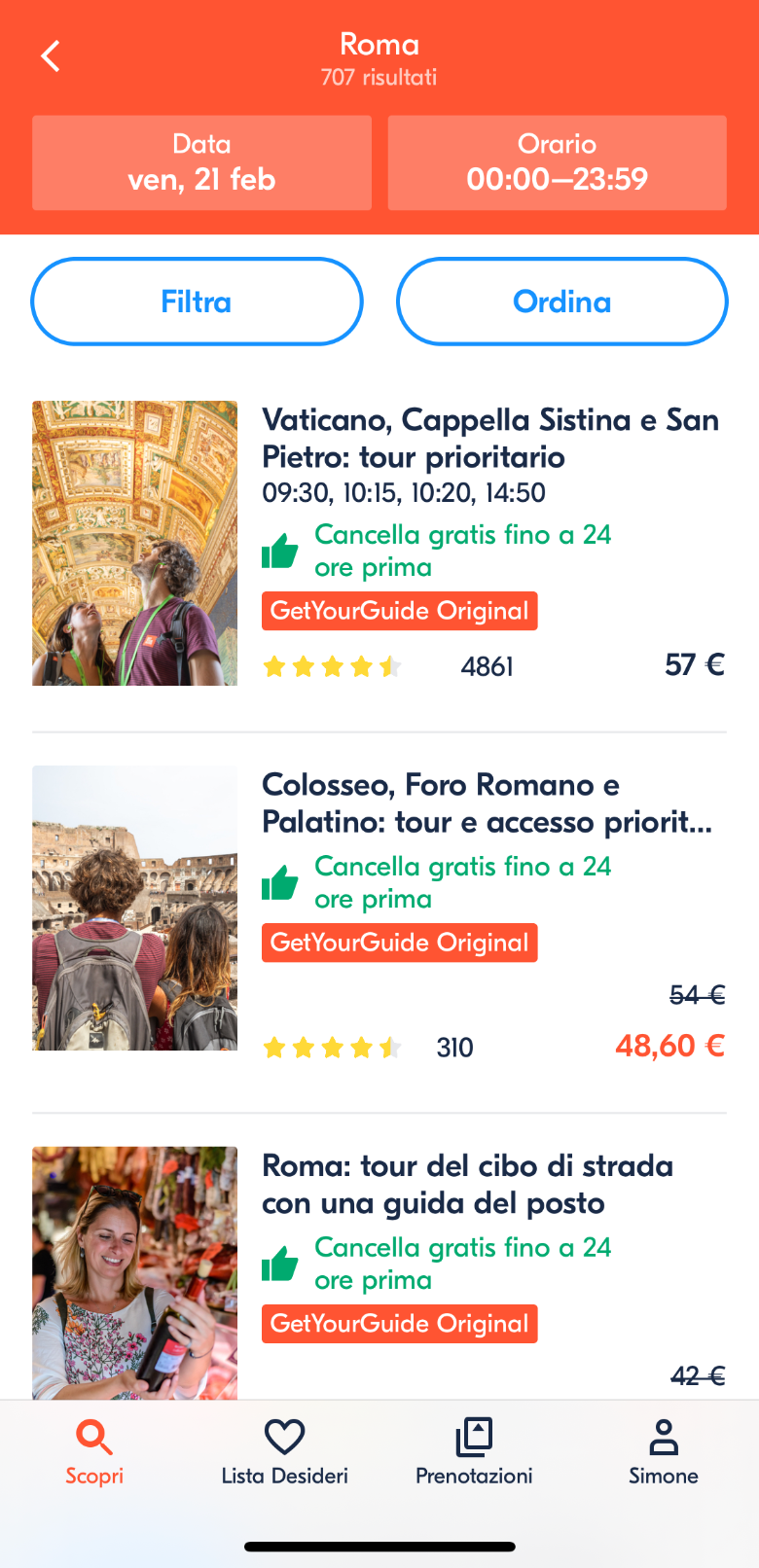 prenotare tour mobile