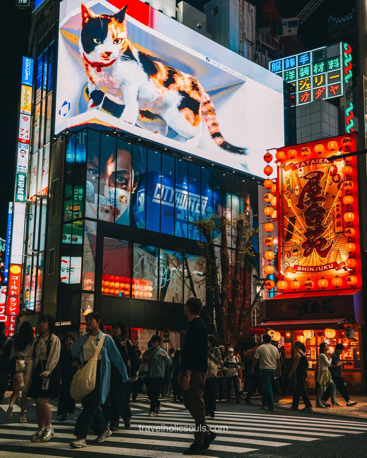vista su insegna 3d del gatto di Shinjuku